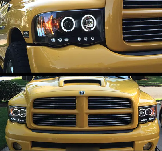 Frontlykter Dodge Ram III 2002-2006 ANGEL EYES BLACK Image 2