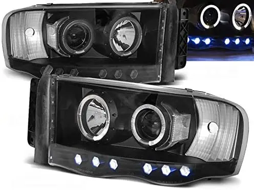 Frontlykter Dodge Ram III 2002-2006 ANGEL EYES BLACK Image 3