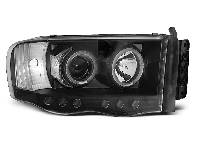 Frontlykter Dodge Ram III 2002-2006 ANGEL EYES BLACK Image 4