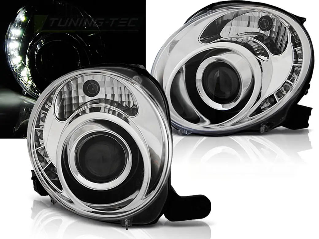 Frontlykter FIAT 500 2007-2015 CHROME LED