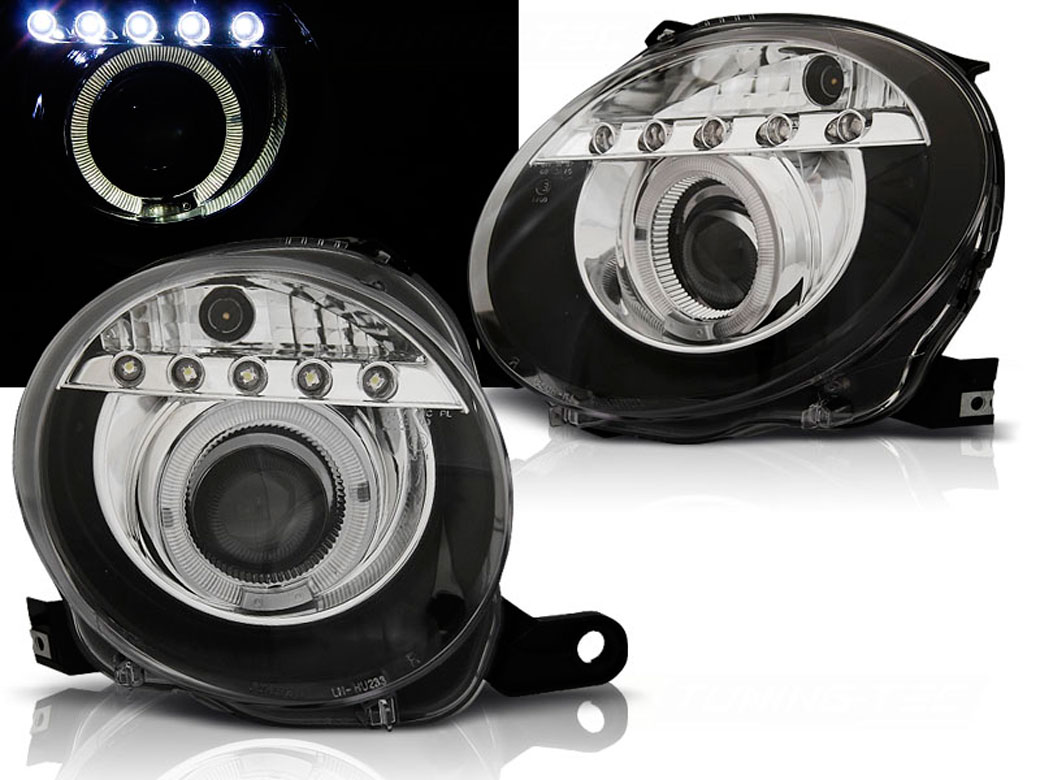Frontlykter FIAT 500 2007-2015 PROJEKTOR BLACK LED