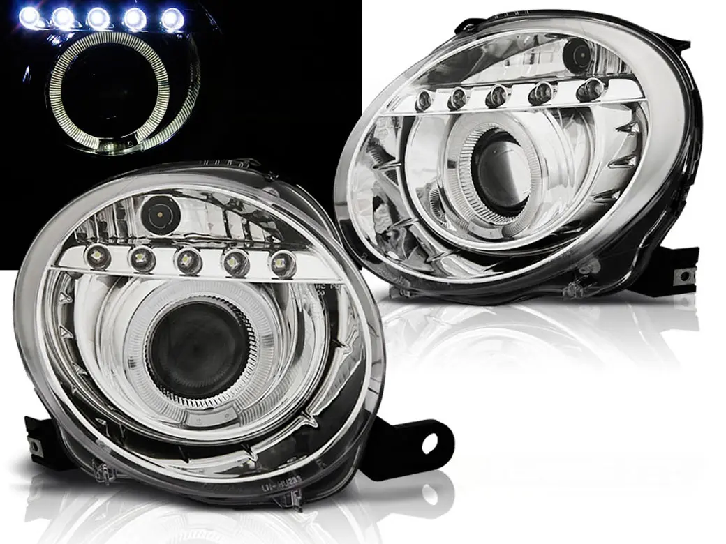 Frontlykter FIAT 500 2007-2015 PROJEKTOR CHROME LED