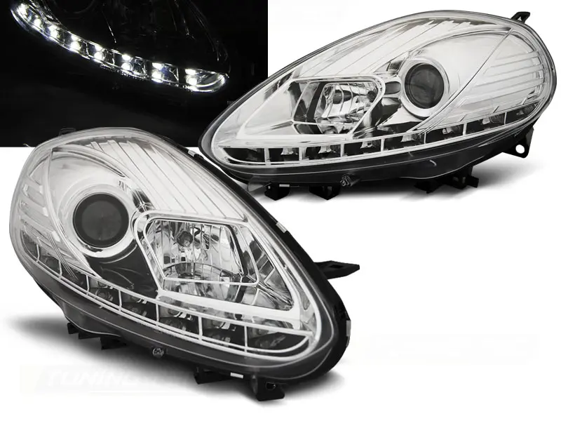 Frontlykter FIAT PUNTO EVO 2009-2012 CHROME DRL LED