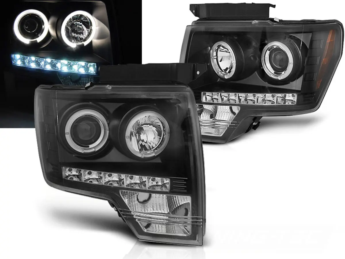 Frontlykter FORD F150 (MK12) 2008-2014 ANGEL EYES BLACK