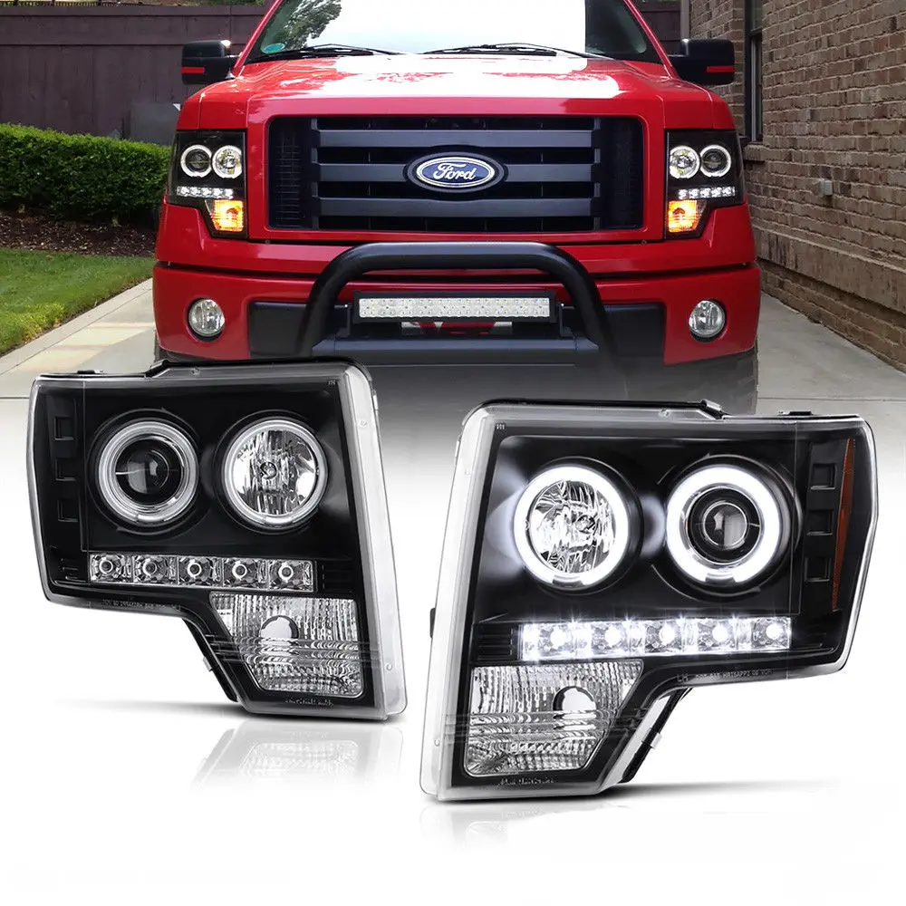 Frontlykter FORD F150 (MK12) 2008-2014 ANGEL EYES BLACK – bilde 2