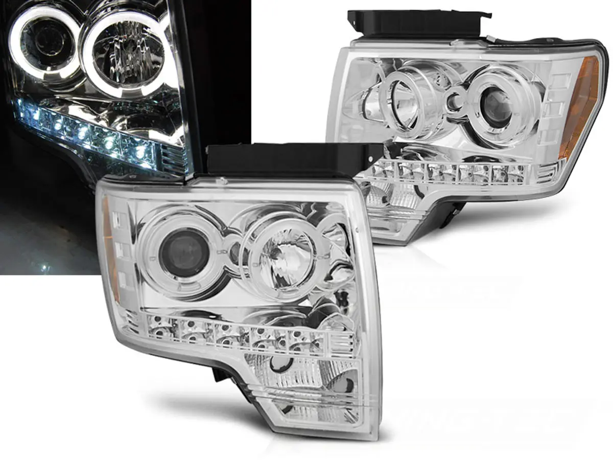 Frontlykter FORD F150 (MK12) 2008-2014 ANGEL EYES CHROME