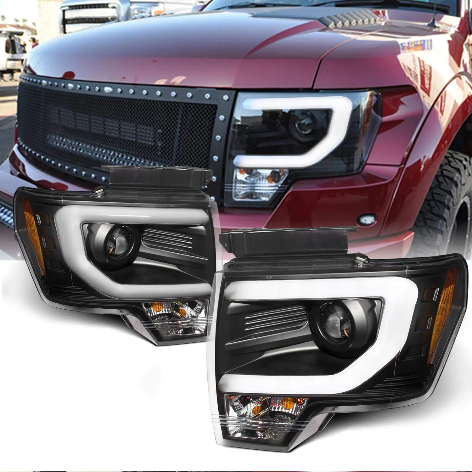 Frontlykter FORD F150 (MK12) 2008-2014 TUBE LIGHT BLACK – bilde 3
