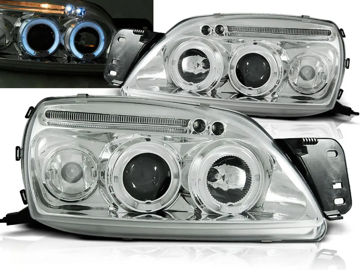Frontlykter FORD FIESTA (MK5) 1999-2002 ANGEL EYES CHROME