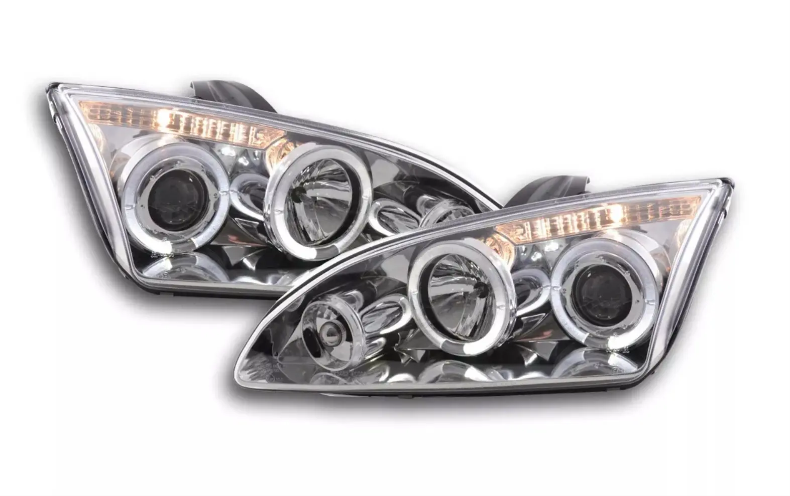 Frontlykter Ford Focus II 2004 - 2007 │ ANGEL EYES CHROME