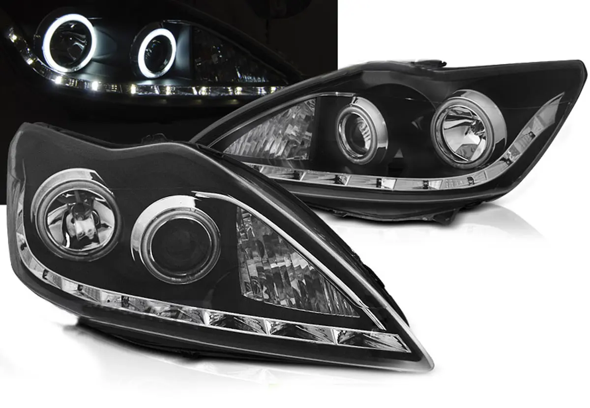 Frontlykter FORD FOCUS II 2008-2010 ANGEL EYES CCFL BLACK