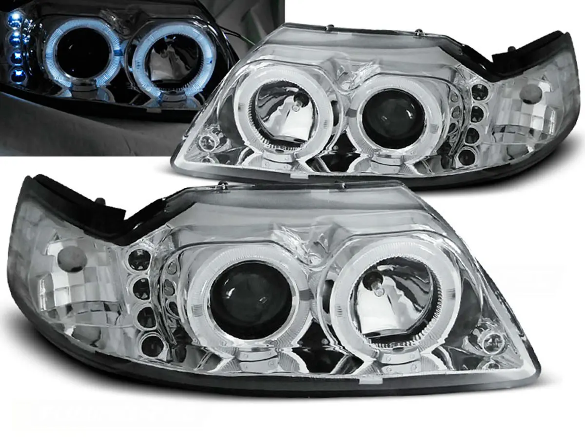 Frontlykter FORD MUSTANG 1998-2004 ANGEL EYES CHROME