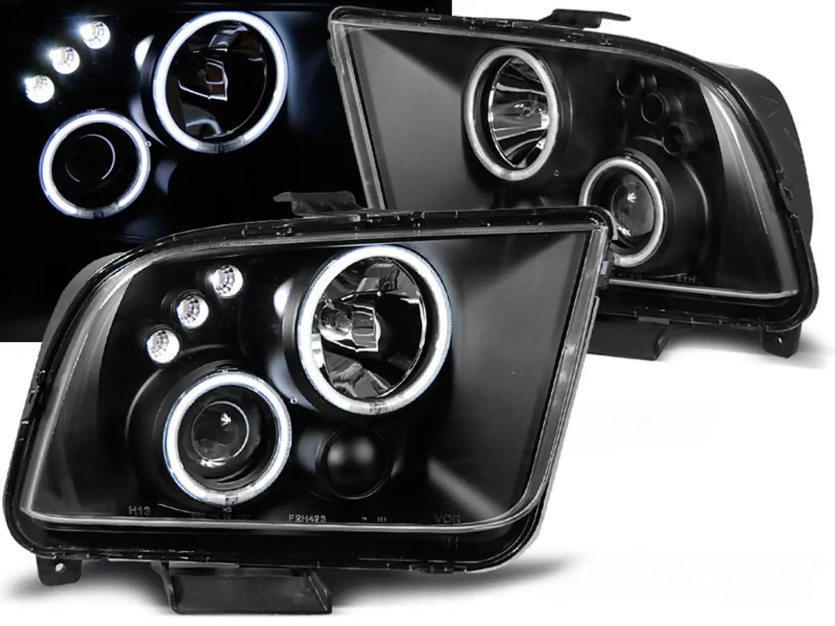 Frontlykter FORD MUSTANG 2004-2009 ANGEL EYES BLACK