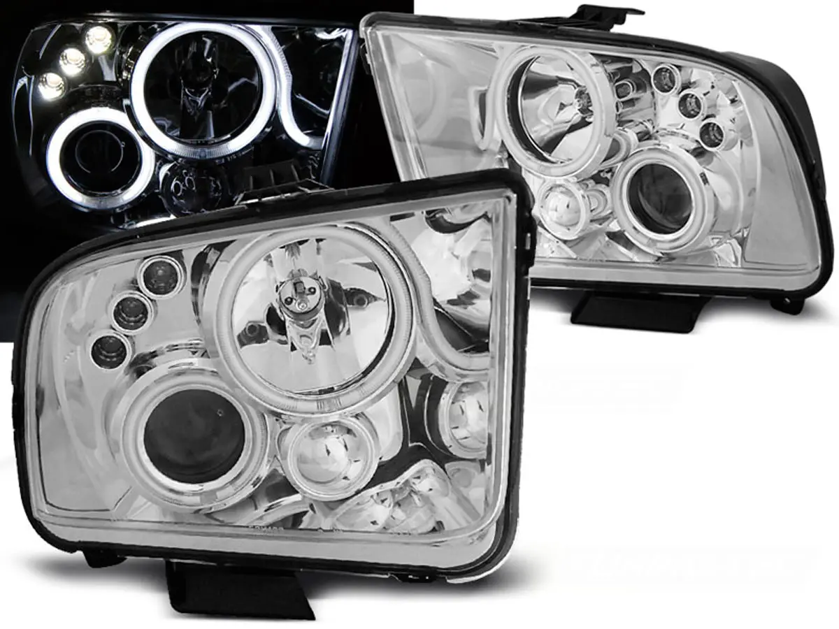 Frontlykter FORD MUSTANG 2004-2009 ANGEL EYES CHROME