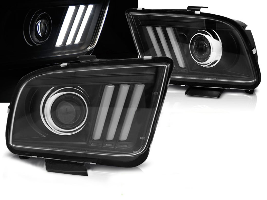 Frontlykter FORD MUSTANG 2004-2009 TUBE LIGHT BLACK – bilde 2