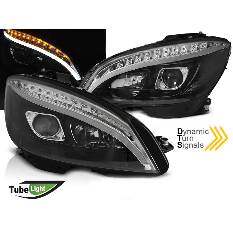 Frontlykter Mercedes-Benz C-Klasse (W204) 2007-2010 TUBE LIGHT BLACK SEQ – bilde 2