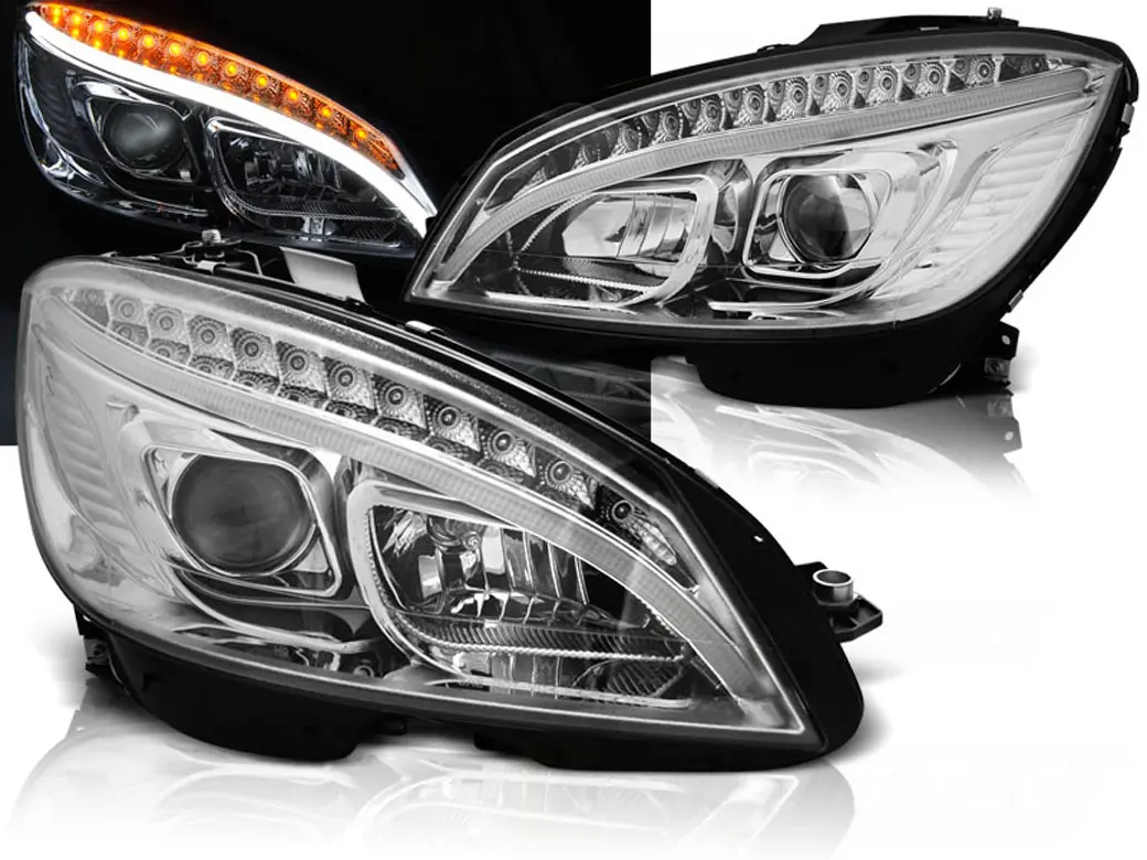 Frontlykter Mercedes-Benz C-Klasse (W204) 2007-2010 TUBE LIGHT CHROME SEQ – bilde 2
