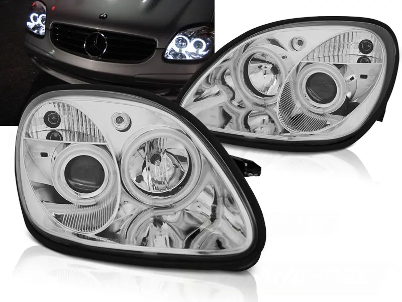 Frontlykter Mercedes-Benz SLK (R170) 1996-2004 ANGEL EYES CHROME