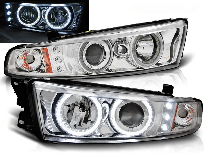 Frontlykter MITSUBISHI GALANT 8 (EA0) 1996-2006 ANGEL EYES CHROME CCFL