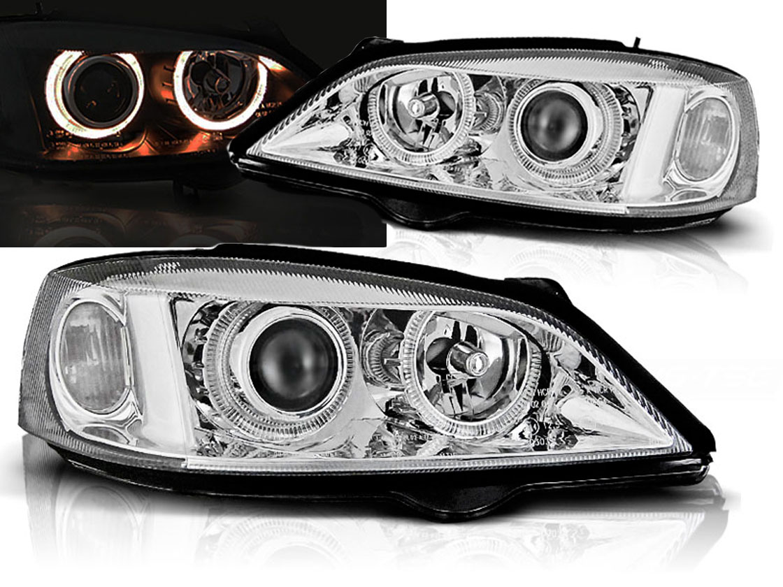 Frontlykter OPEL ASTRA (G) 1997-2004 ANGEL EYES CHROME
