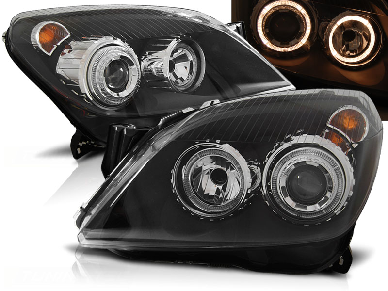 Frontlykter OPEL ASTRA (H) 2004-2009 ANGEL EYES BLACK