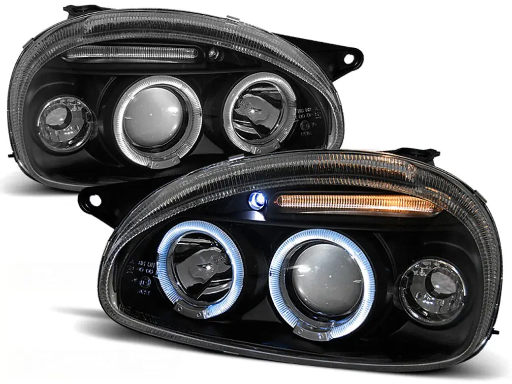 Frontlykter OPEL CORSA (B) 1993-2000 ANGEL EYES BLACK