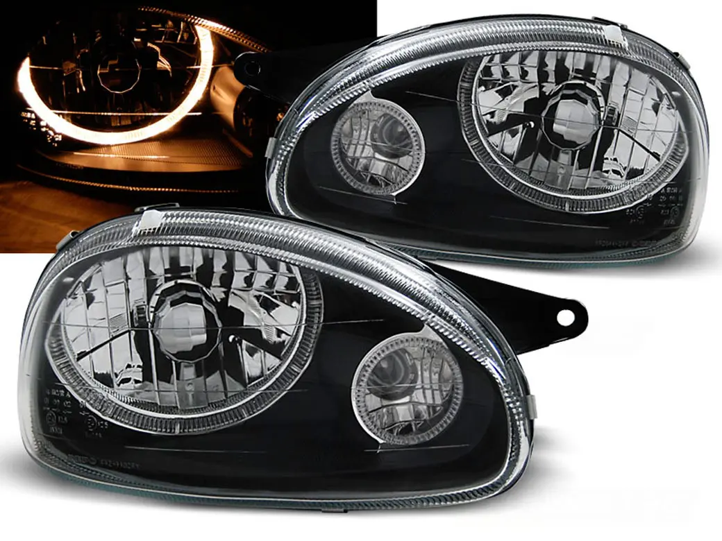 Frontlykter OPEL CORSA (B) 1993-2000 ANGEL EYES BLACK