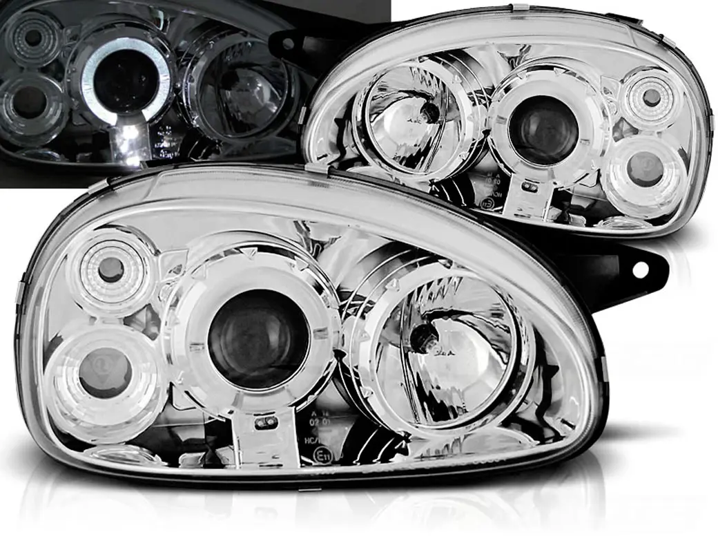 Frontlykter OPEL CORSA (B) 1993-2000 ANGEL EYES CHROME