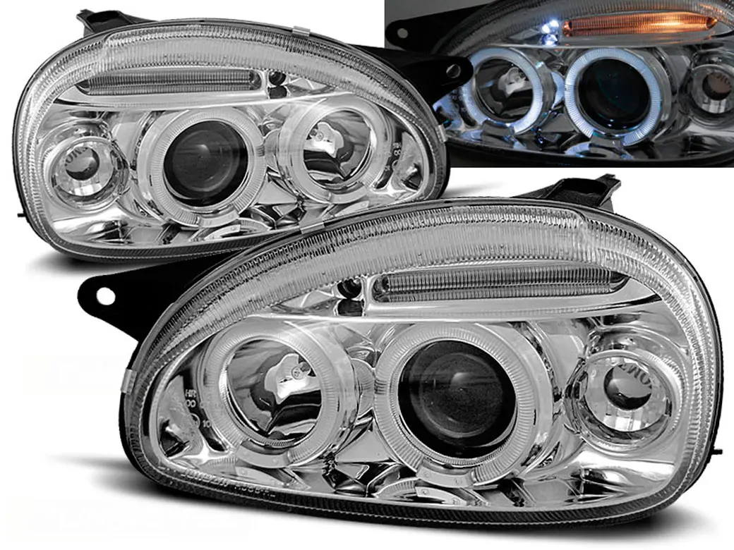 Frontlykter OPEL CORSA (B) 1993-2000 ANGEL EYES CHROME