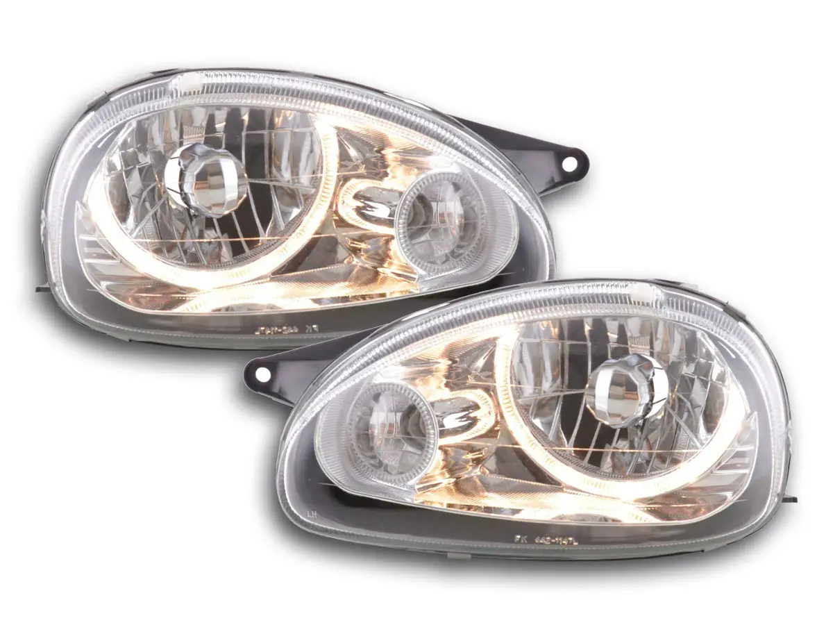 Frontlykter OPEL CORSA (B) 1993-2000 ANGEL EYES CHROME – bilde 2