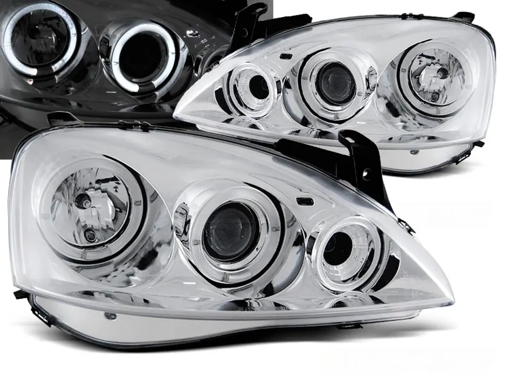 Frontlykter OPEL CORSA (C) 2000-2006 ANGEL EYES CHROME