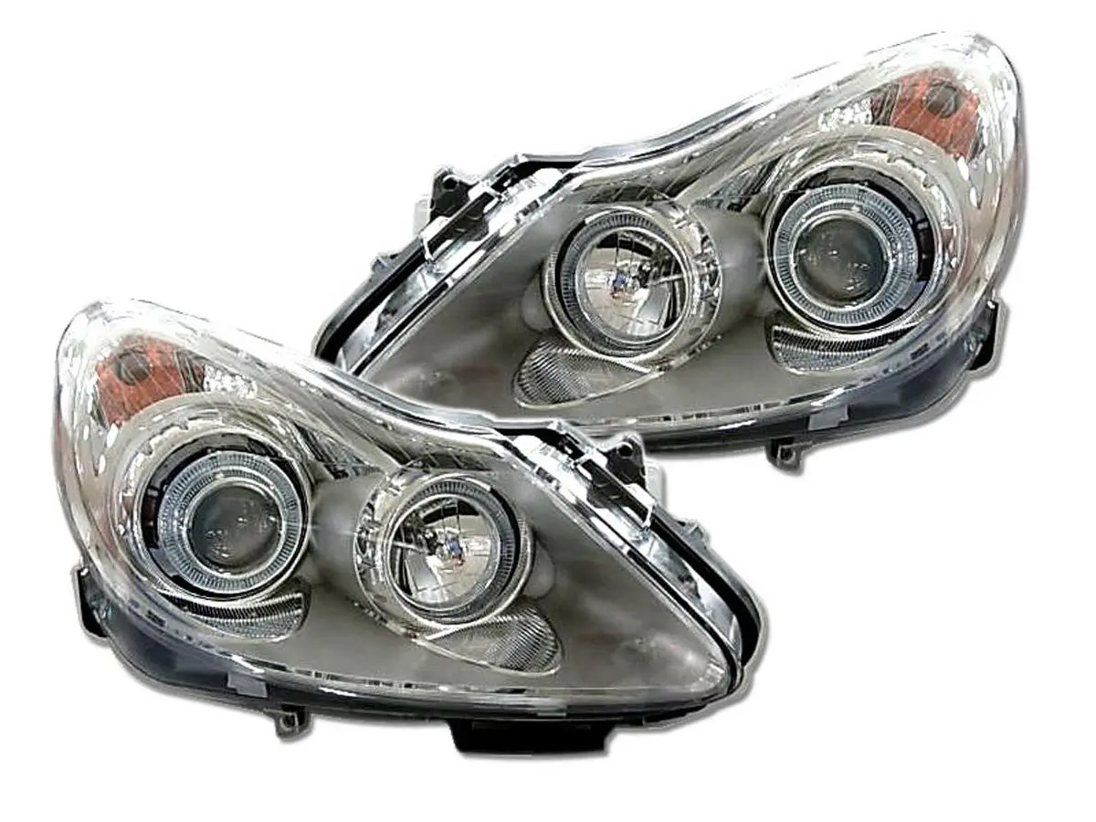 Frontlykter OPEL CORSA (D) 2006-2011 ANGEL EYES CHROME – bilde 2