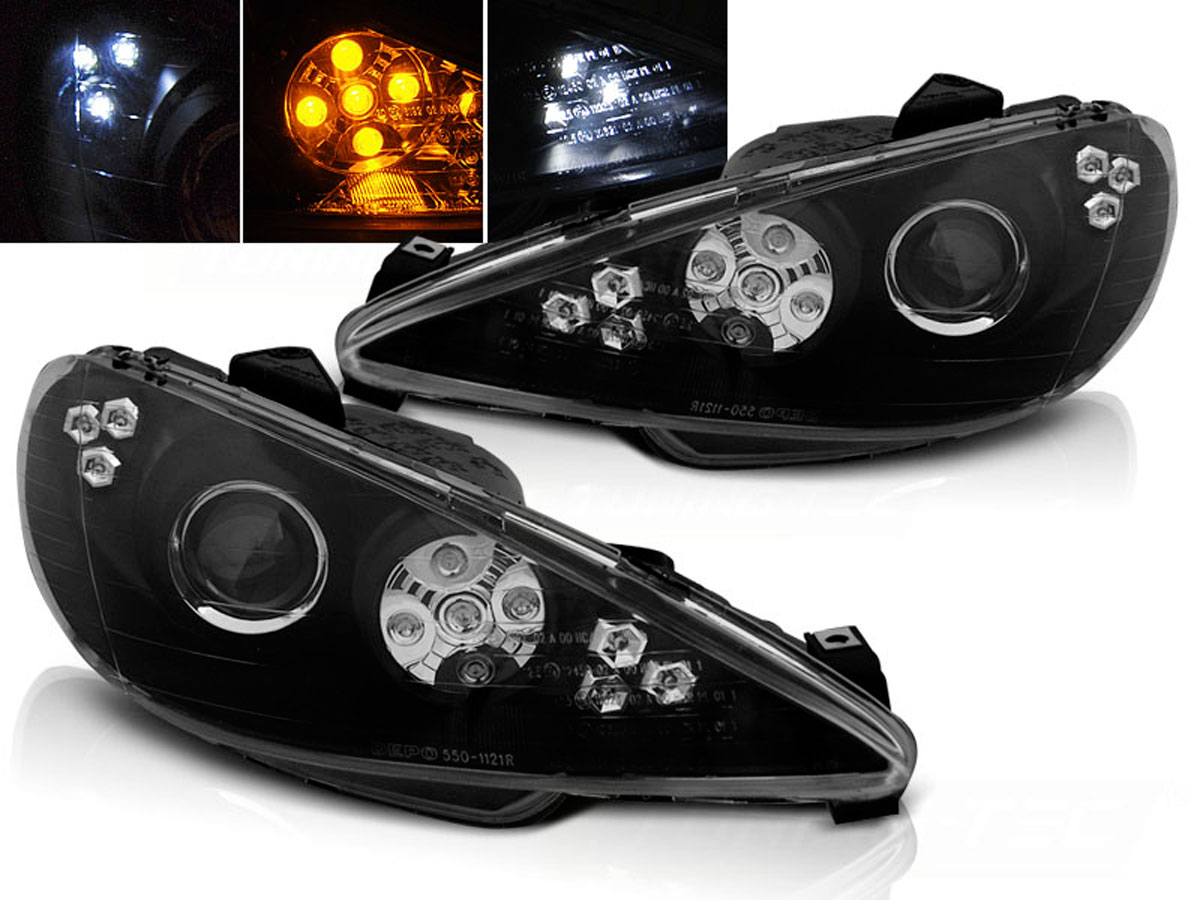 Frontlykter PEUGEOT 206 2002~ ANGEL EYES BLACK LED