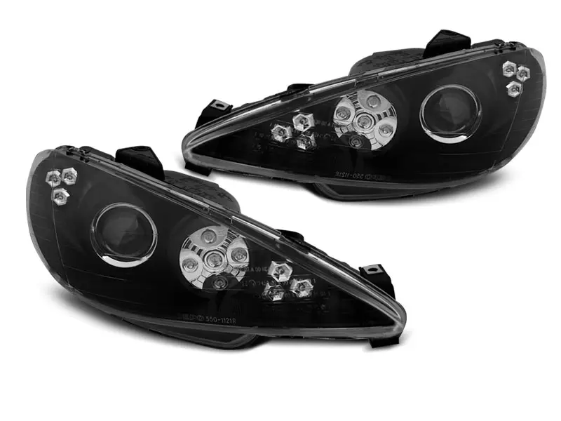 Frontlykter PEUGEOT 206 2002~ ANGEL EYES BLACK LED – bilde 3