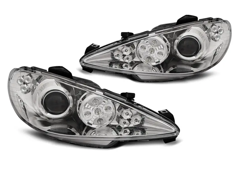 Frontlykter PEUGEOT 206 2002~ ANGEL EYES CHROME LED – bilde 3