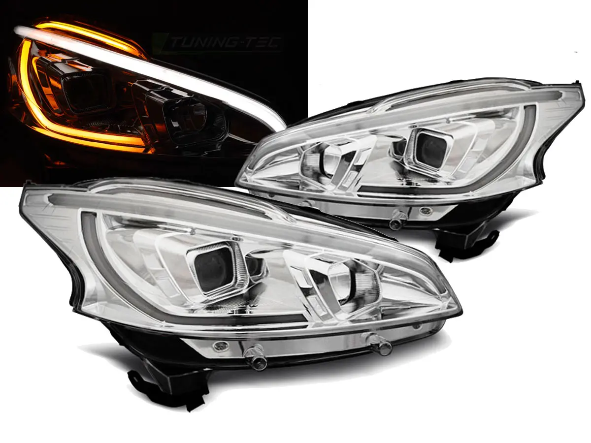 Frontlykter Peugeot 208 I 2012 - 2015 │ TUBE LIGHT CHROME