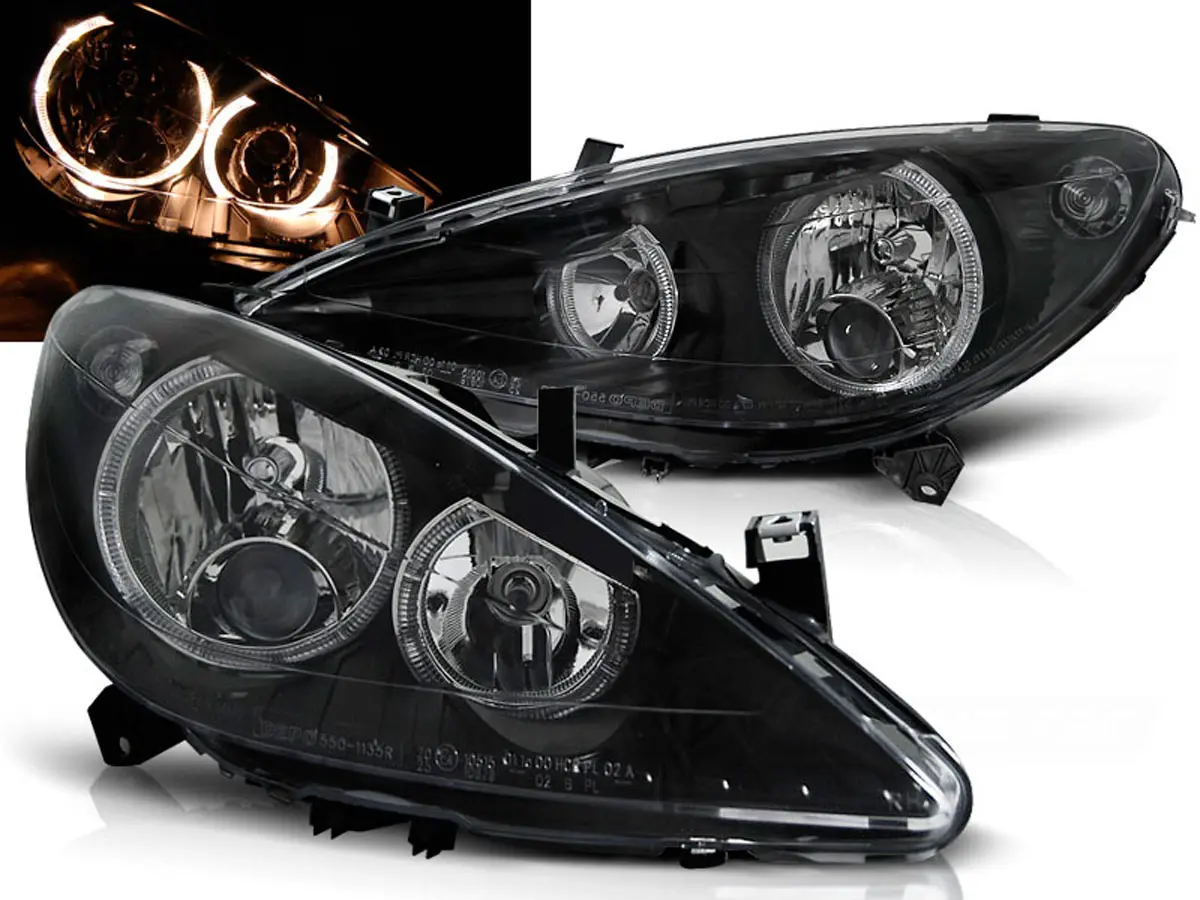 Frontlykter PEUGEOT 307 2001-2005 ANGEL EYES BLACK