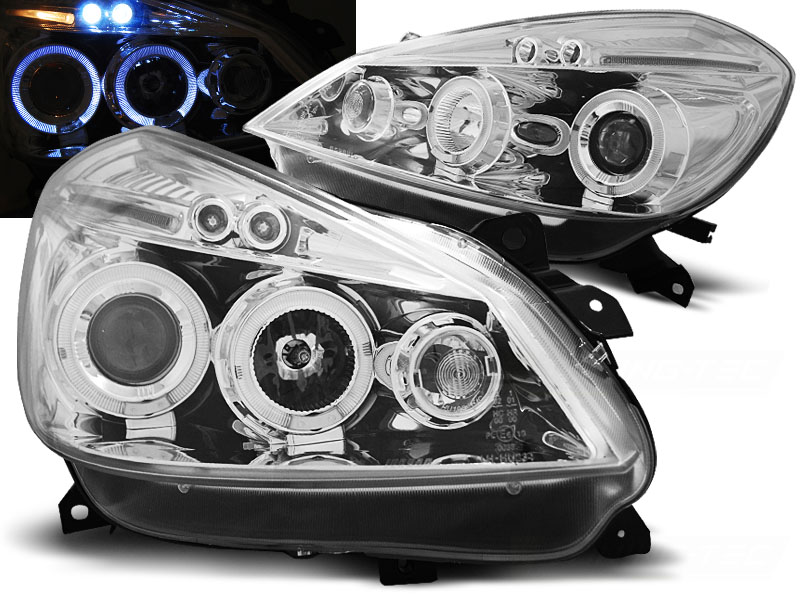 Frontlykter RENAULT CLIO 3 2005-2009 CHROME ANGEL EYES