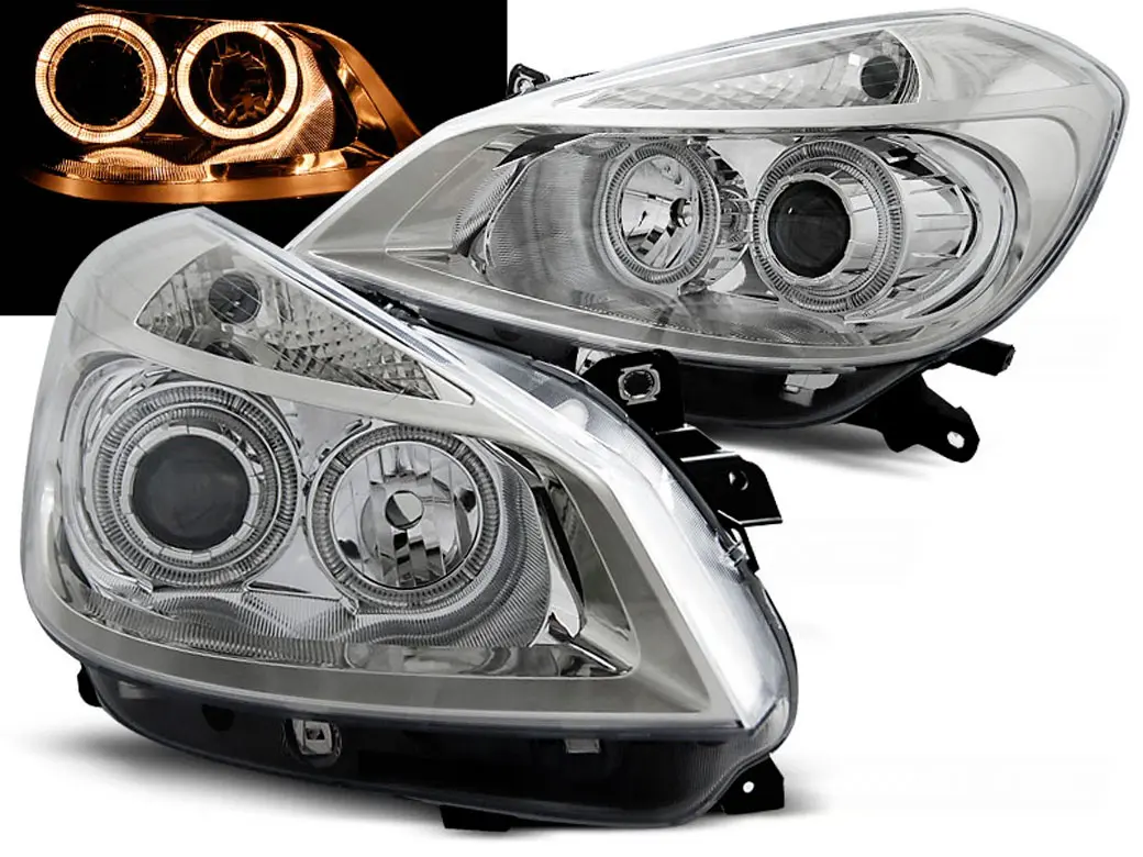 Frontlykter RENAULT CLIO (3) 2005-2009 CHROME ANGEL EYES