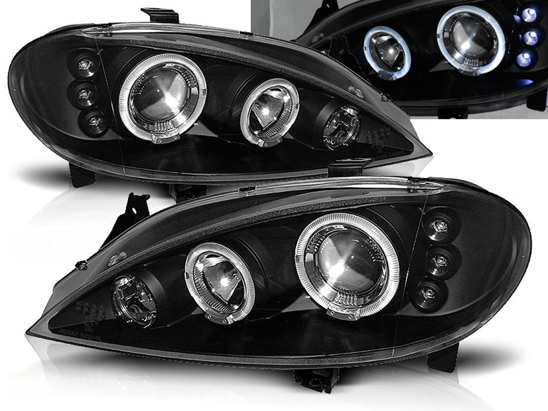Frontlykter RENAULT MEGANE 1999-2002 ANGEL EYES BLACK