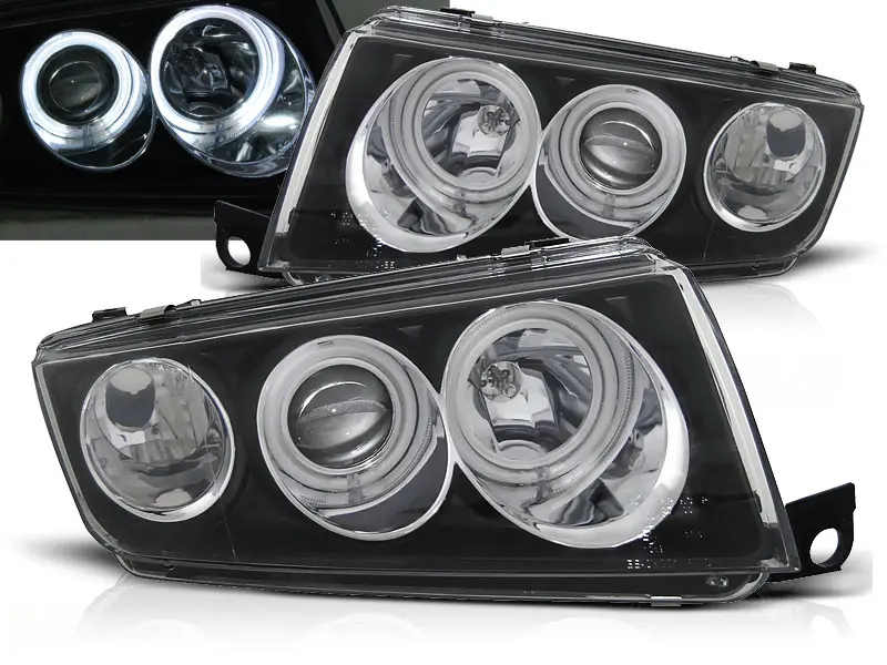 Frontlykter SKODA FABIA I 1999-2008 ANGEL EYES BLACK
