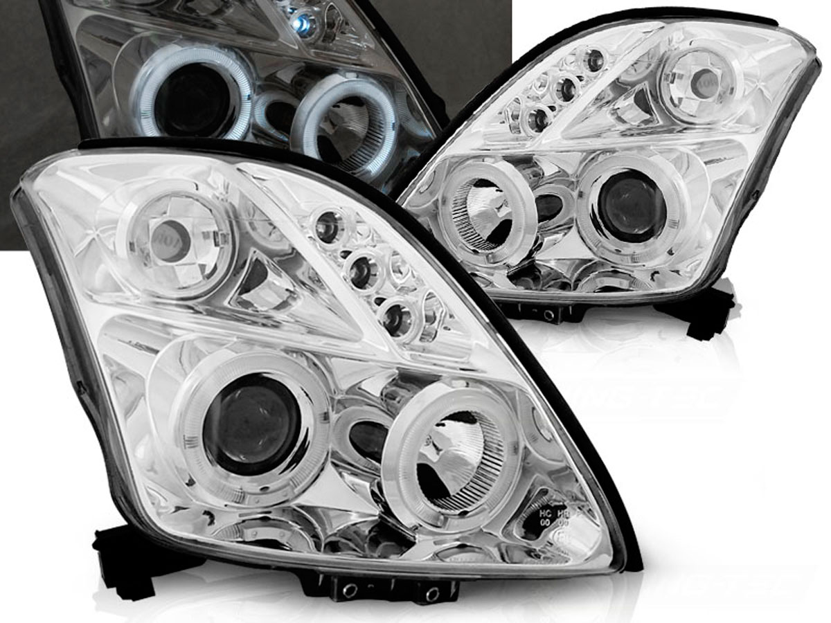 Frontlykter SUZUKI SWIFT 2005-2010 ANGEL EYES CHROME