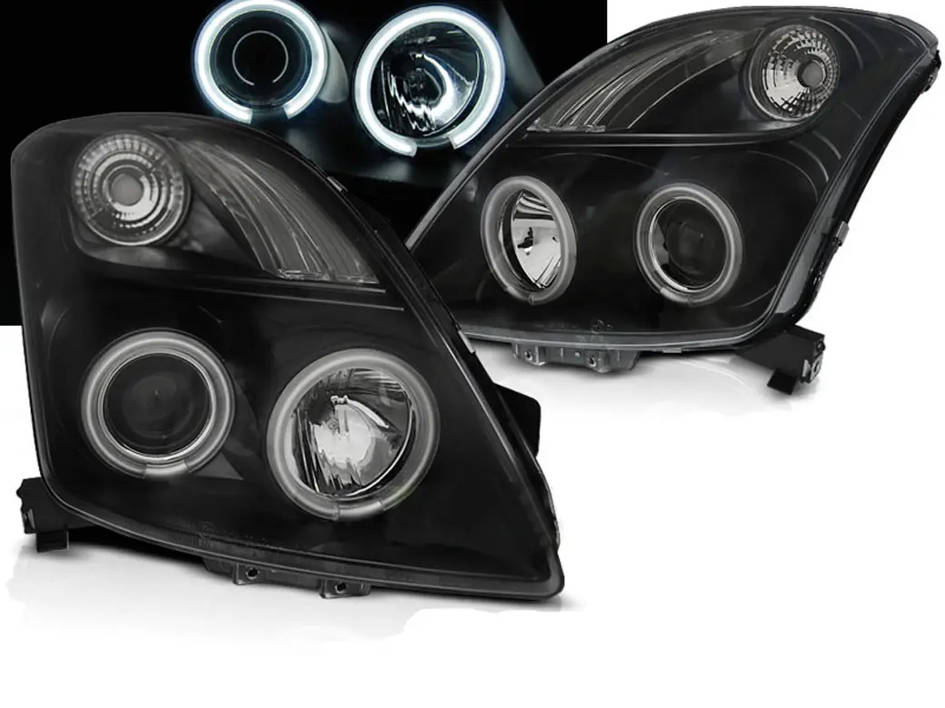 Frontlykter Suzuki Swift 2005 - 2010 | CCFL Angel Eyes Black