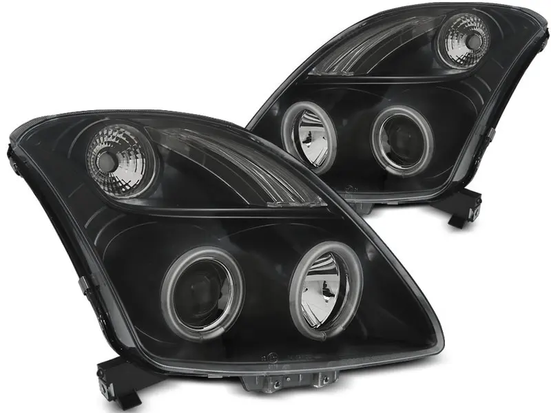 Frontlykter Suzuki Swift 2005 - 2010 | CCFL Angel Eyes Black – bilde 5