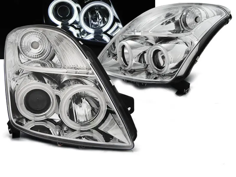 Frontlykter SUZUKI SWIFT 2005-2010 CCFL ANGEL EYES CHROME
