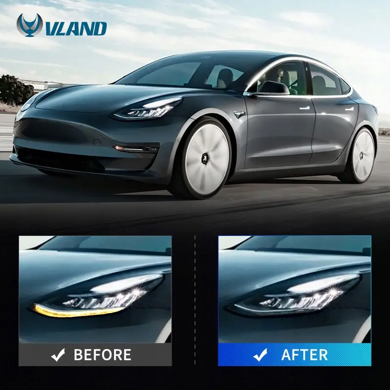 Frontlykter Tesla Model 3 2017 - 2023 / Model Y │ Full LED Headlight set Image 7