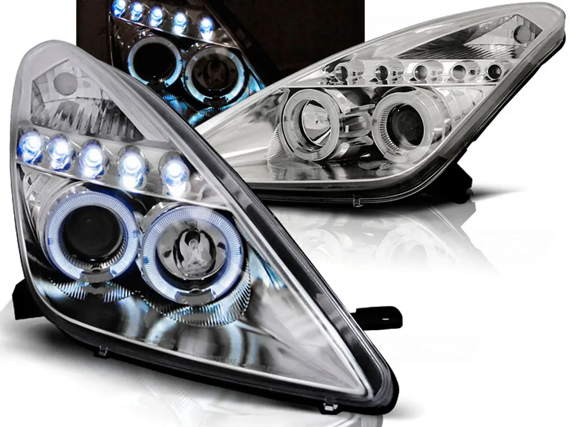 Frontlykter TOYOTA CELICA (T230) 1999-2005 ANGEL EYES CHROME