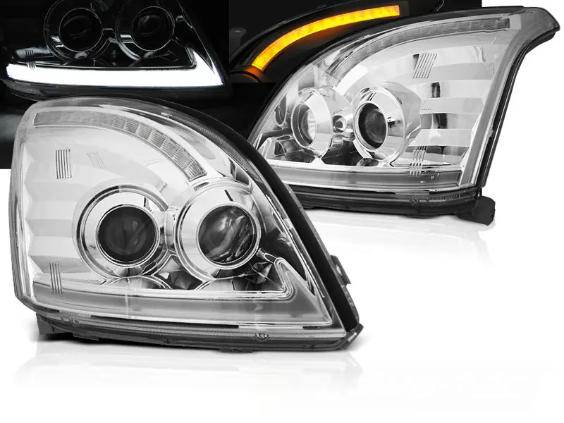 Frontlykter TOYOTA LAND CRUISER (120) 2003-2009 TUBE LIGHT SEQ LED CHROME