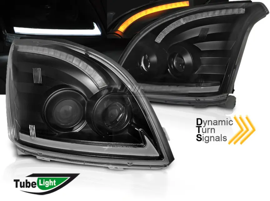 Frontlykter Toyota Land Cruiser J120 2002 - 2009 │ TUBE LIGHT SEQ LED BLACK