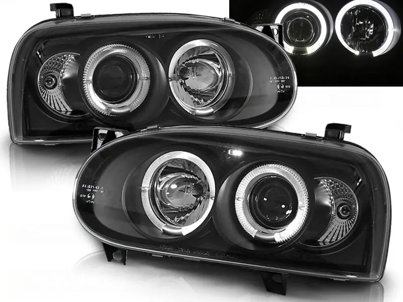 Frontlykter VW GOLF 3 1991-1997 ANGEL EYES BLACK