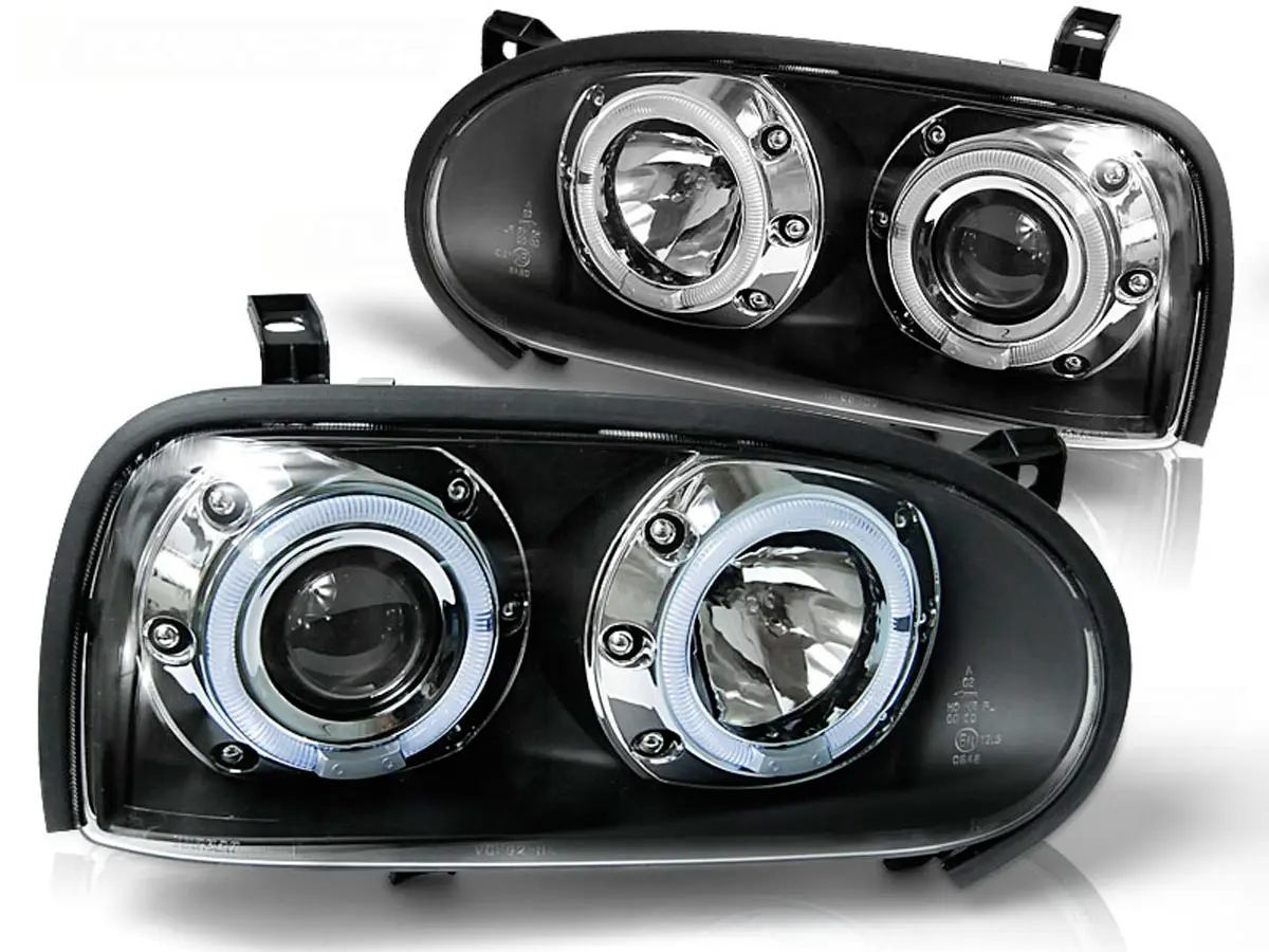 Frontlykter VW GOLF 3 1991-1997 ANGEL EYES BLACK